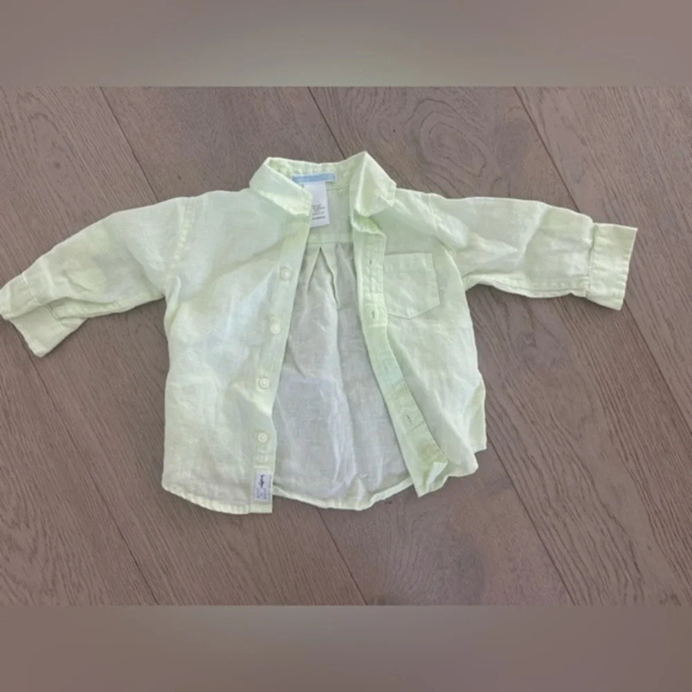 Janie and Jack boys 100% lime green linen button down size 3-6 months